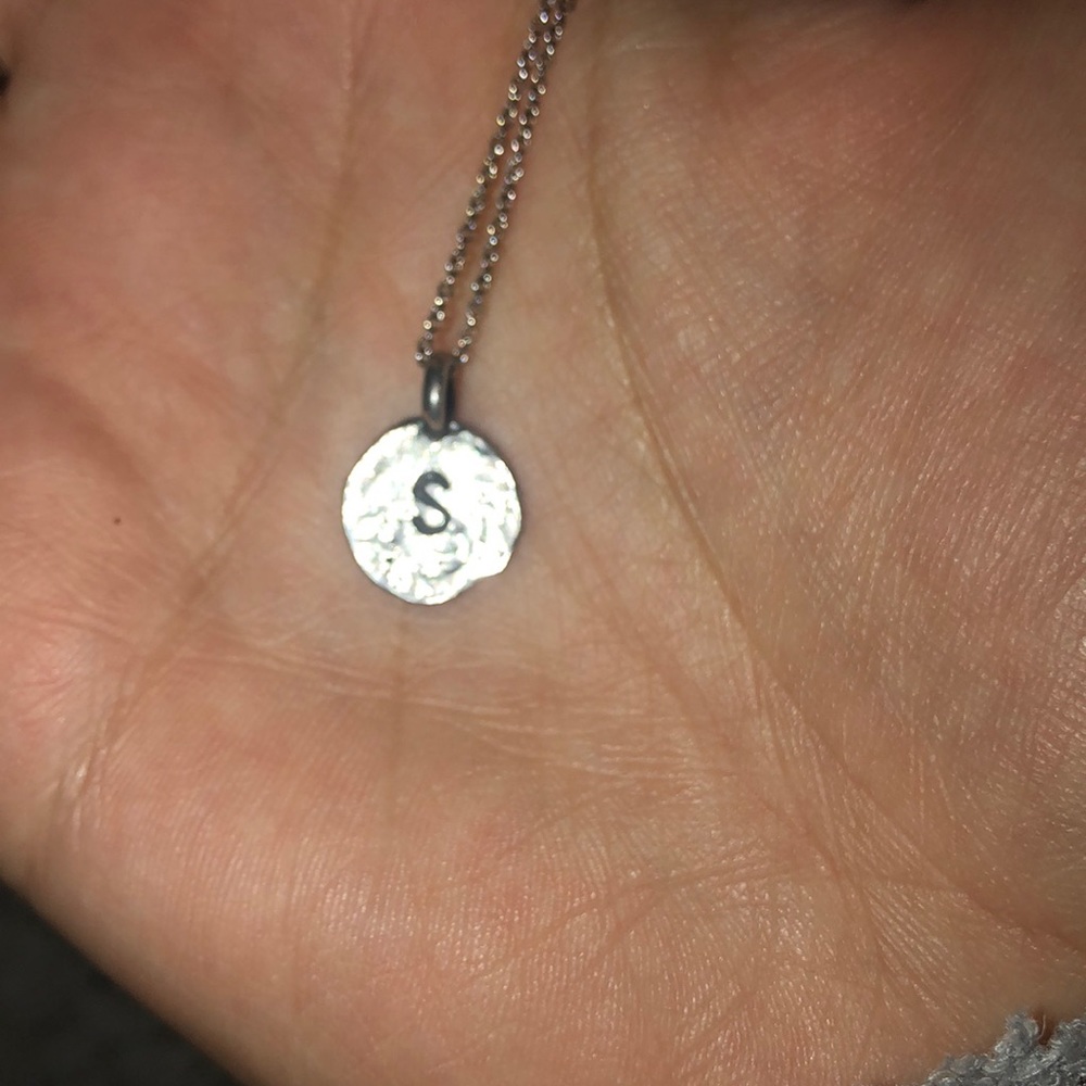 Silver initial necklace with”S”